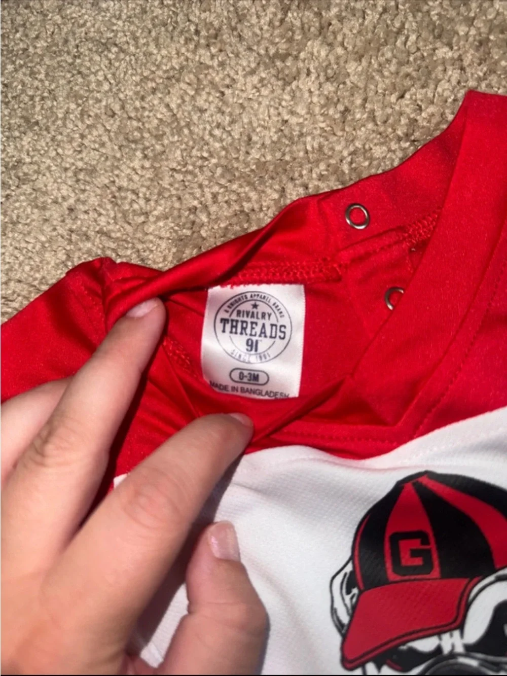 Georgia Boot Red and White Bulldog Graphic Baby One-Piece